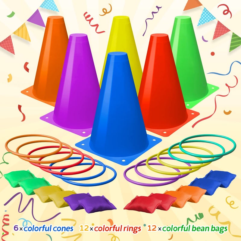 Eocolz 3 in 1 Carnival Games Set, Soft Plastic Cones Bean Bags Ring Toss Games for Kids Birthday Party Outdoor Games Supplies Combo Set - Image 3